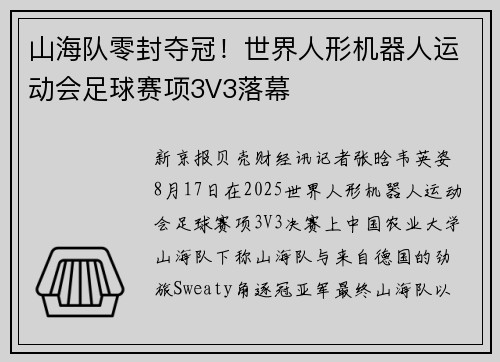 山海队零封夺冠！世界人形机器人运动会足球赛项3V3落幕
